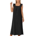 thumbnail image 6 of Miluxas Ladies Solid Sleeveless Sleep Dress Square Neck Ruffle Detail Loose Fit Maxi Dress Soft Comfy Nightgown for Relaxing and Home Lounging Black, 6 of 9