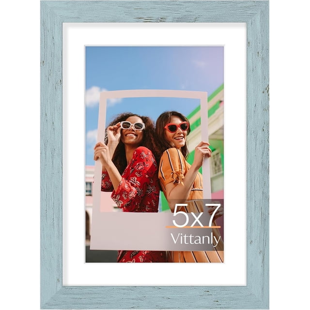 Vittanly 5x7 Picture Frame, Display Pictures 4x6 with Mat or 5x7 without Mat, Premium Material with Shatter Resistant Plexiglass, Photo Frame for Wall or Table Top Display, Rustic Blue, 1 Pack