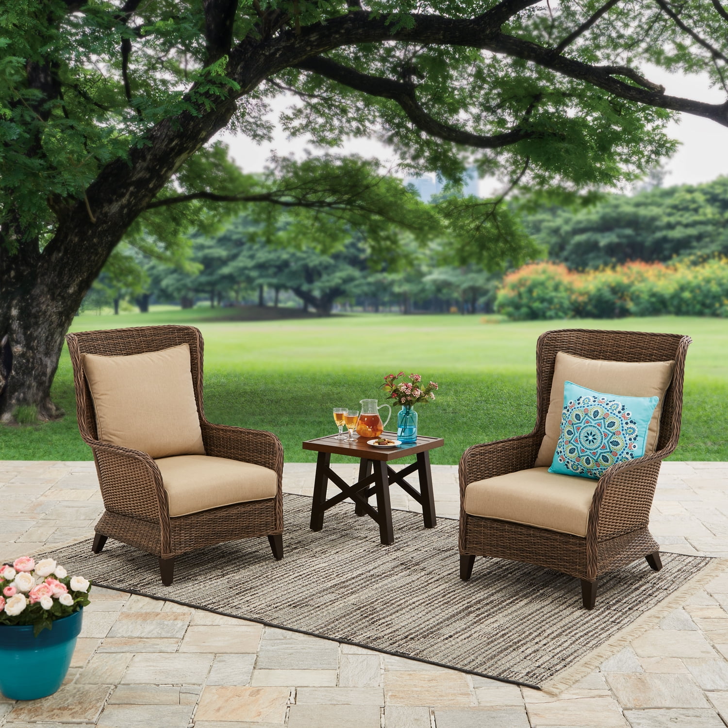 better homes & gardens camrose farmhouse outdoor bench with wicker storage box