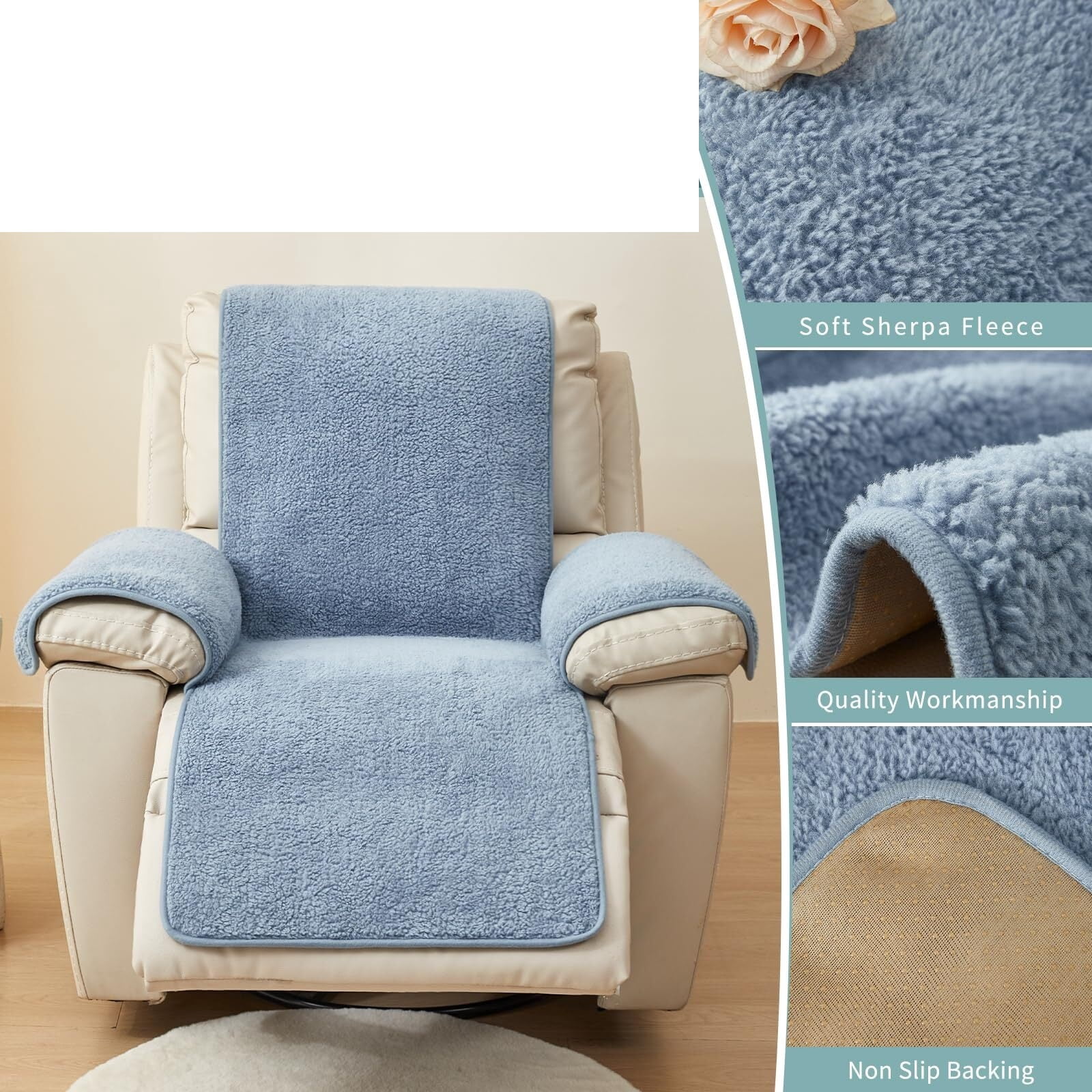 Recliner Chair Covers Fleece Soft Warm Sofa Slipcover Furniture Protector Non-Slip Washable Reclining Chair Cover for Kids, Pets
