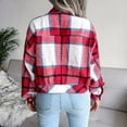 thumbnail image 2 of Defitshape Women's Long Sleeve Plaid Shirt Jacket Soft Flannel Fall Crop Top Vintage Fashion Casual Loose Short Button Down Shacket Red Small, 2 of 5