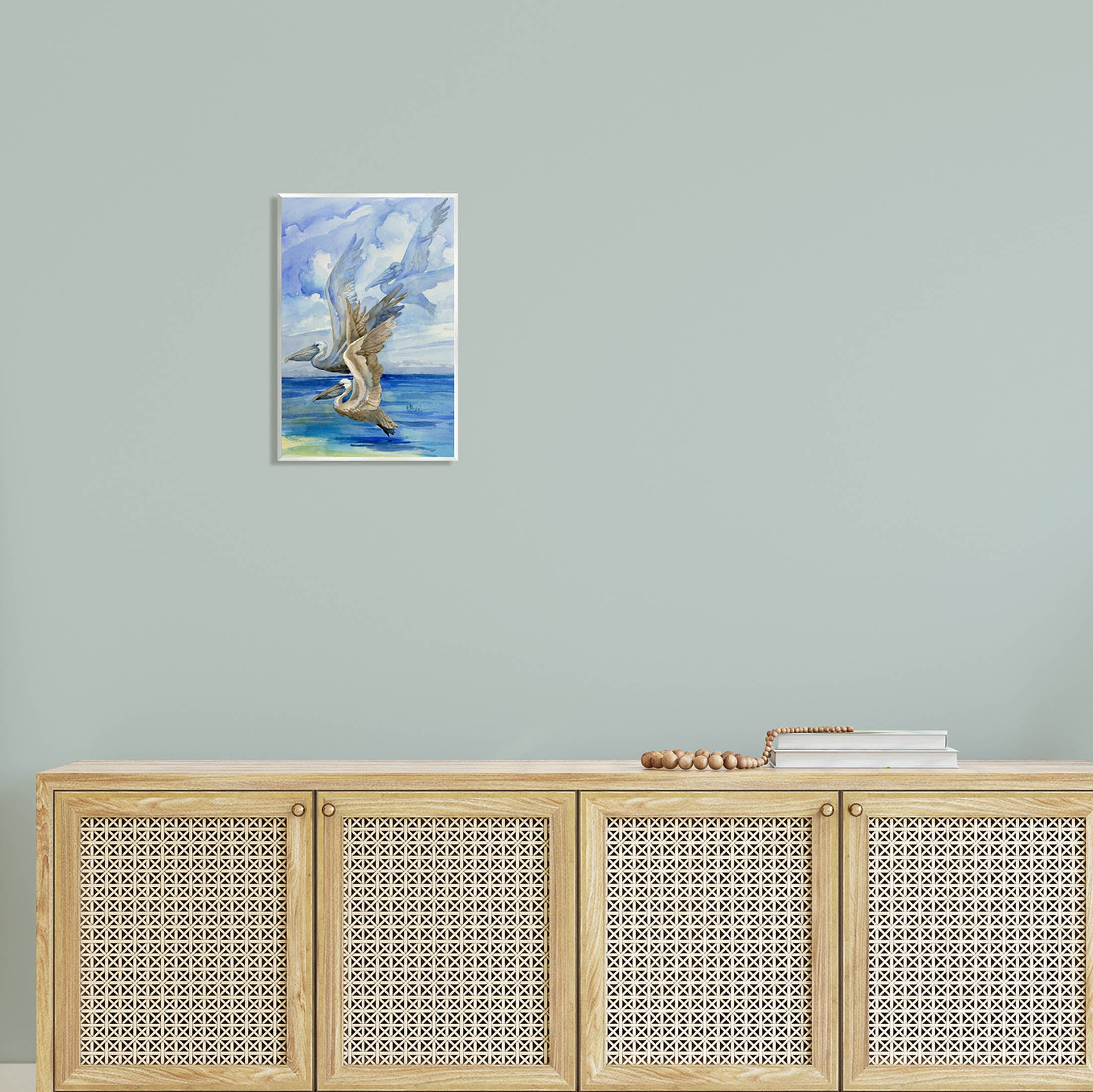 Stupell Industries Pelicans Trio Over Ocean Shore Painting Unframed Art Print Wall Art, Design by Paul Brent