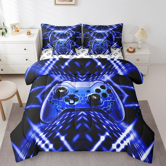 Erosebridal Video Game Bedding Sets Twin Size,Abstract Lines Comforter Sets with Sheets,Gometric Stripes Bed in a Bag Twin size,Breathable Honeycomb Bedroom Decoration,Reversible,7pcs