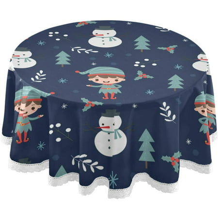 Elf And Snowman Tablecloth, 60 Round Table Cloth Size