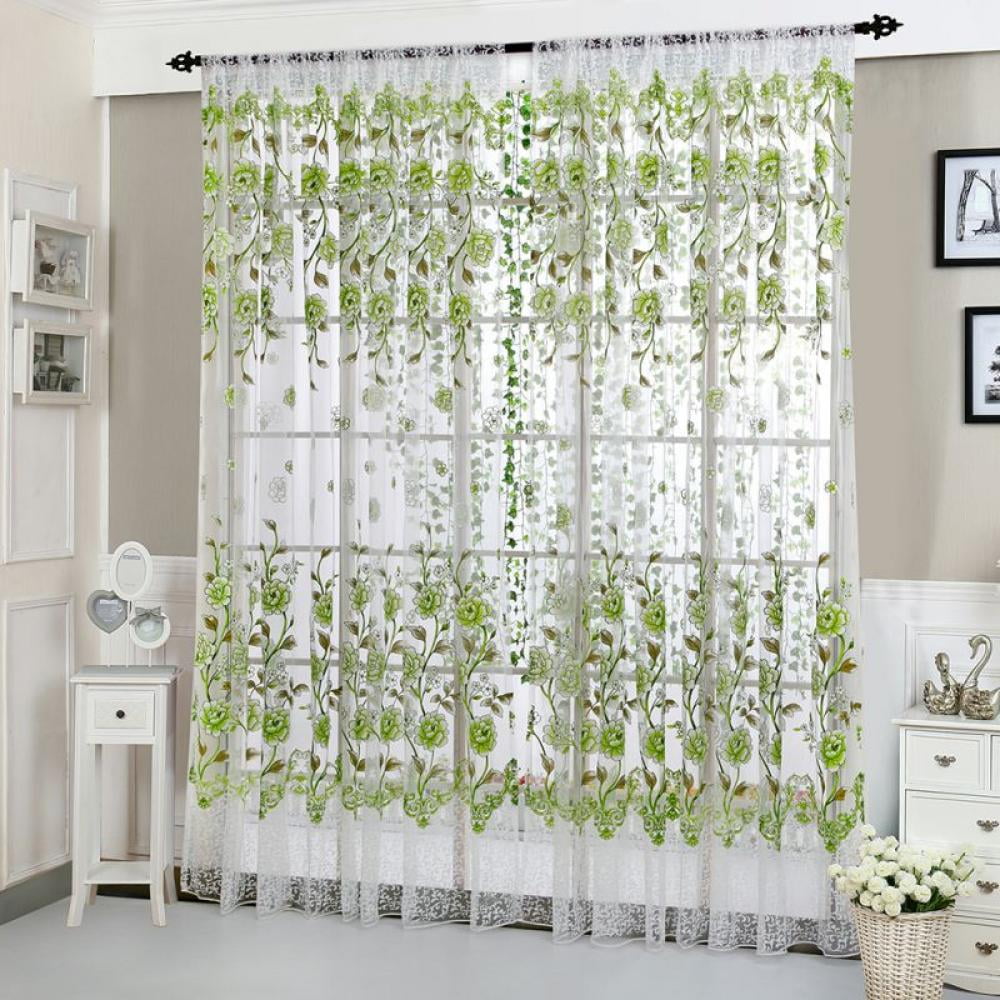 Tulip Floral Window Beads Decor Sheer Curtain Panel Voile Drape Vanlaces, Size: 95cm*200cm, Purple