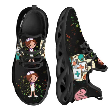

Nurse Shoes For Women White Cartoon Medical Shoes Comfortable Breathable Platform Sneaker Nursing Knitted Mesh Shoes