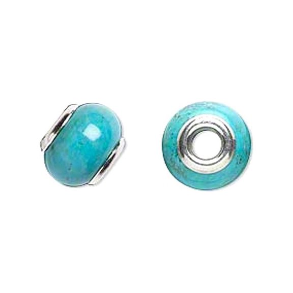 Imitation Turquoise Bead Slide-on Charm Sterling Silver