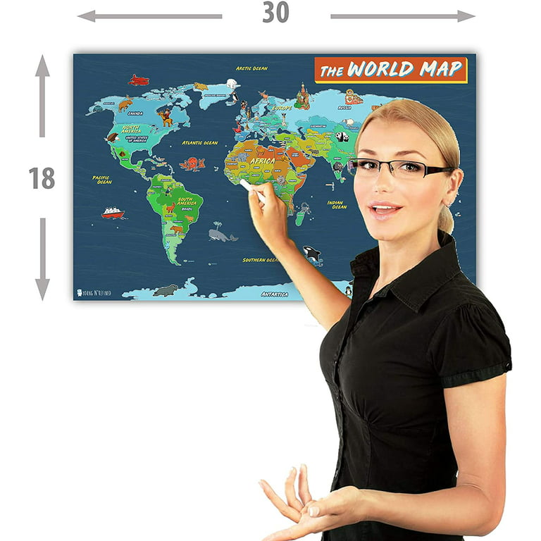  World Map and USA Map for Kids - 2 Poster Set - LAMINATED -  Wall Chart Poster of the United States and the World (18 x 24) : Office  Products