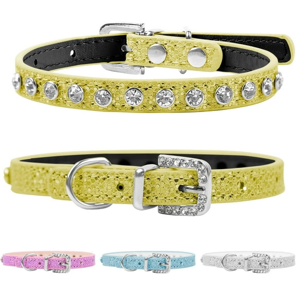 Minzimin Pet Bling Accessories Cat and Dog Rhinestone Collar PU Leather Adjustable Collar