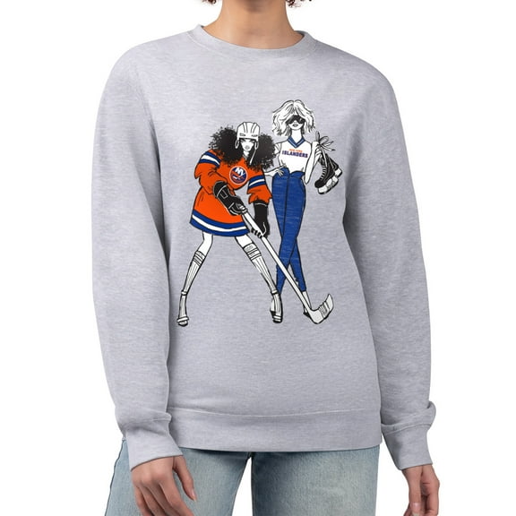 Women's G-III 4Her by Carl Banks  Heather Gray New York Islanders Hockey Girls Team Graphic Fleece Pullover Sweatshirt