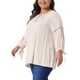 thumbnail image 4 of Blusa campesina de mujer de talla grande Agnes Orinda para el Día de San Valentín, con mangas 3/4, cuello con lazo y diseño calado, primavera y otoño, 2X color beige, 4 of 5