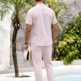 thumbnail image 6 of Ceisia Men's Button-Down Two-Piece Set Short Sleeve Shirt and Matching Pants Casual Outfit Pink XL Gifts for Father, 6 of 9