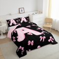 thumbnail image 3 of Feelyou Black Pink Letter Full Size Comforter Sets for Kids, Bowknot Monogrammed A Bedding Comforter Set, Princess Bow-tie Reversible Bedding Sets, Breathable Home Decor, 3pcs, 3 of 8