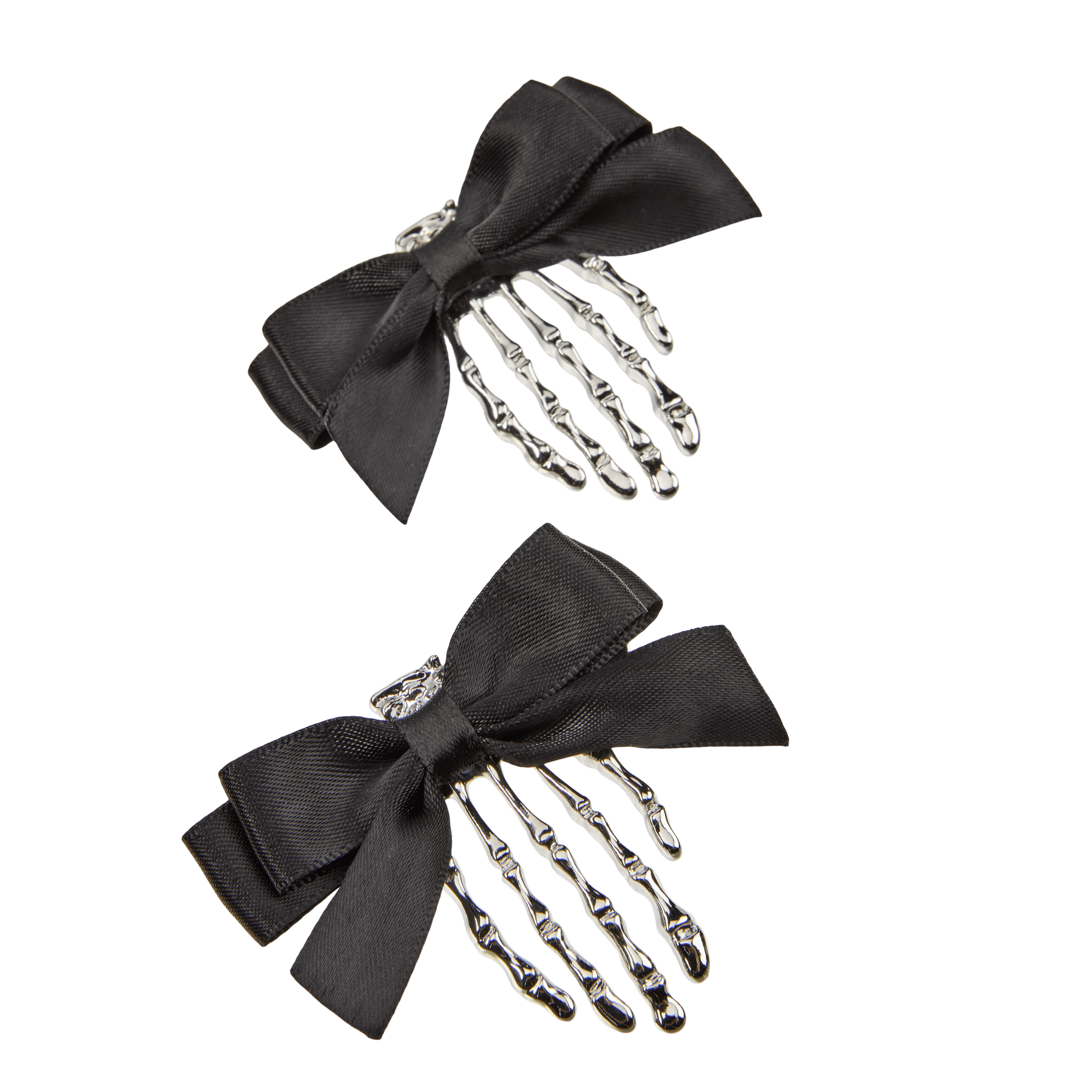 Scunci by Conair Skeleton Hand Salon Clips, Silver Tone with Black Bows, 2 Count