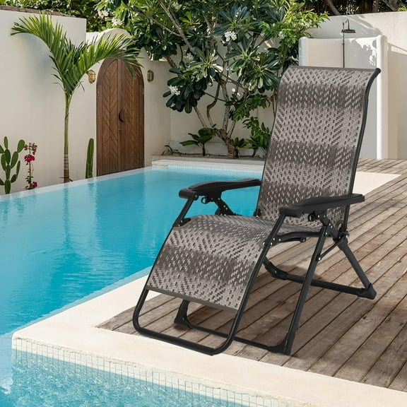 Studyset Patio Rattan Reclining Folding Chair,Adjustable & Portable Lounge Chair with Widened Armrest,Outdoor Lounge Chair for Indoor,Poolside,Balcony,Backyard,Garden,Patio