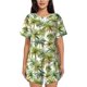 thumbnail image 1 of Balery Green Hawaii Palms Conjunto de Pijama para Mujer con Estampado, Dos Piezas de Manga Corta y Shorts, Ropa de Dormir Suave con Cuello Redondo y Bolsillos-3X-Large, 1 of 5