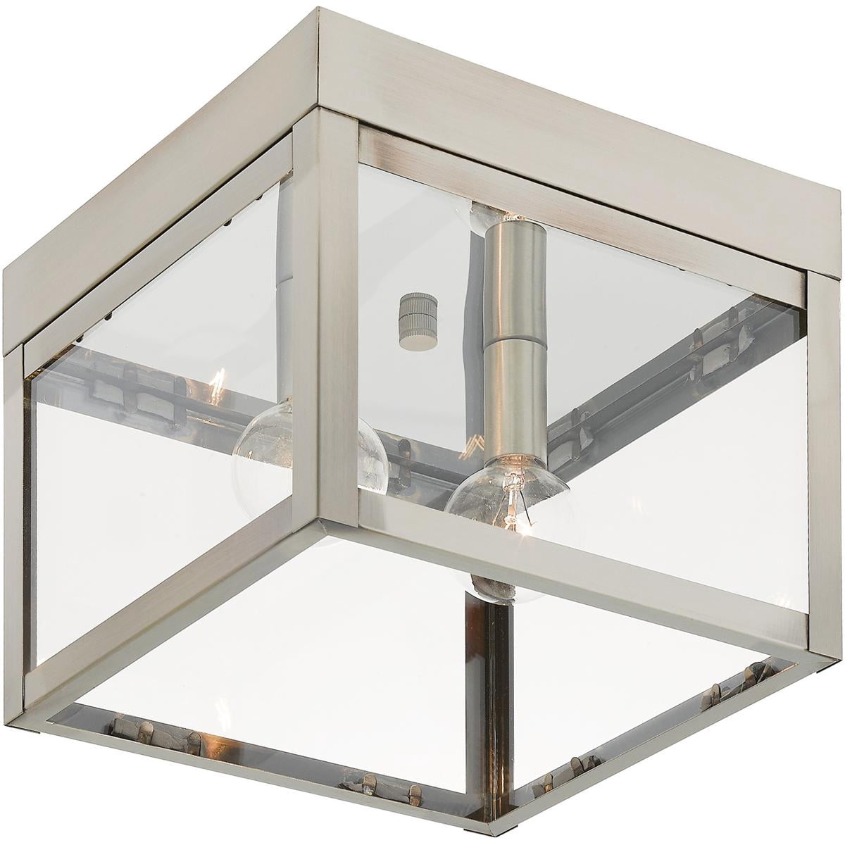 8 inch 2 Light Brushed Nickel Outdoor Ceiling Light fixture with Clear Glass Shade