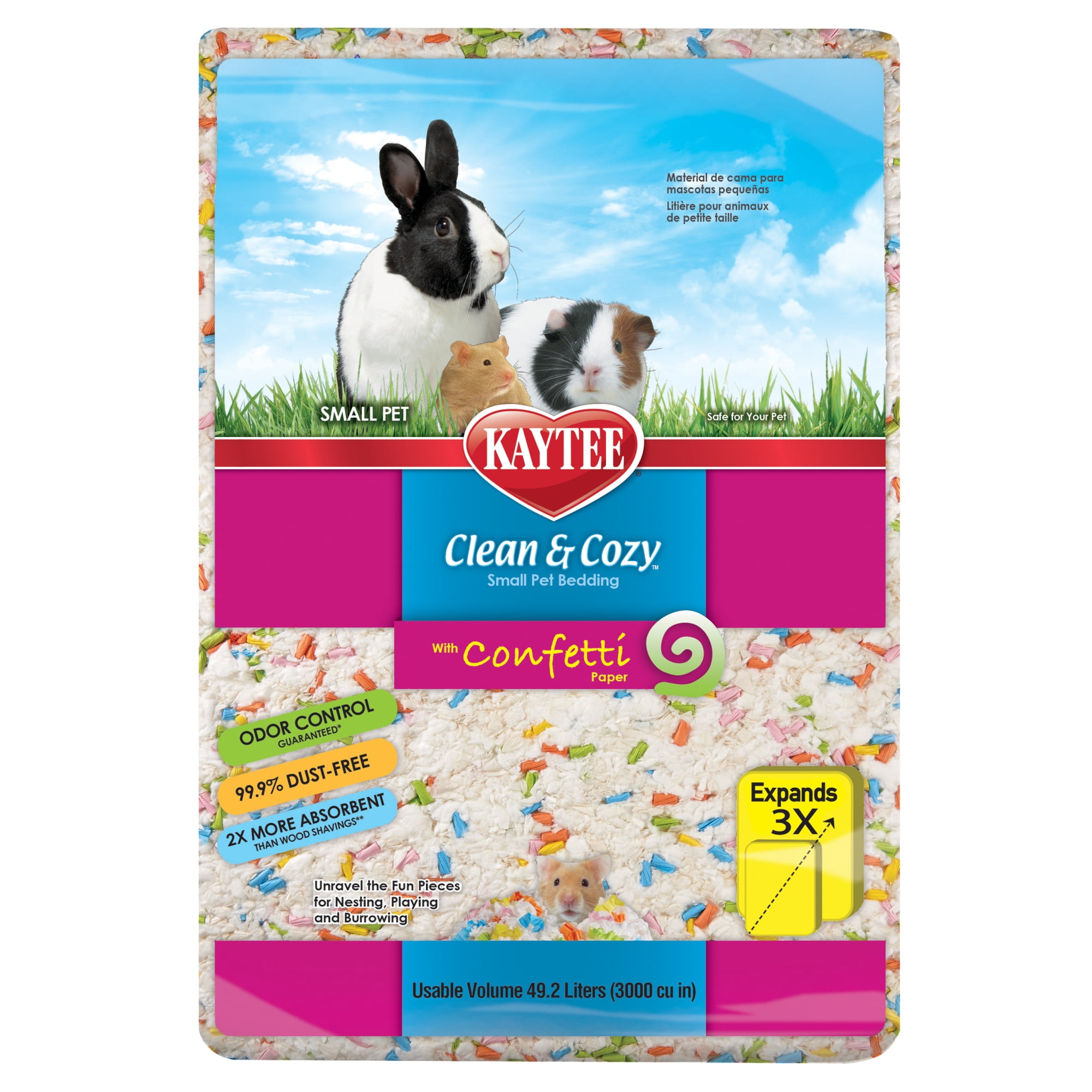 Kaytee Clean & Cozy Confetti Small Animal Pepper Bedding For Pet Guinea Pigs, Rabbits, Hamsters & More, 49.2L