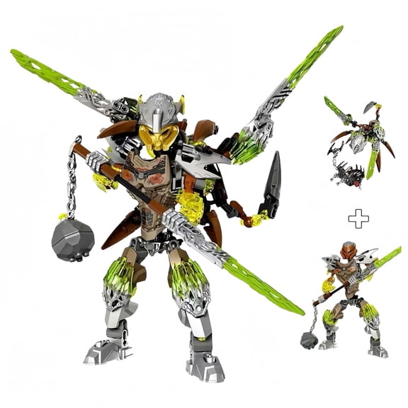 Stone Element Hero & Stone Beast Companion Building Kit, Poseable Rock Warrior ActionFigure Set, Collectible Building Blocks Model for Hobbyists