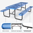 thumbnail image 2 of 96" Picnic Table, Expanded Outdoor Steel Picnic Table with Umbrella Hole, Outdoor Picnic Table for Patios, Parks, Gardens, Blue, 2 of 7