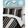 thumbnail image 4 of Black Beige Striped Full Size Down Alternative Comforter, Lightweight Comforter Quilt Bedding Set with Pillow Shams Modern Farmhouse Retro Lines All Seasons Bed Comforter Duvet Insert 78"x90", 4 of 7