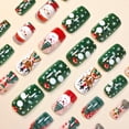 thumbnail image 4 of Christmas Press On Nails Medium Coffin, 3D Embossed Santa Reindeer Resin Fake Nails, Snowman Christmas Tree Stick On False Nails, 24Pcs Reusable Wearable Nail Tips for Women Holiday Party Manicure, 4 of 7