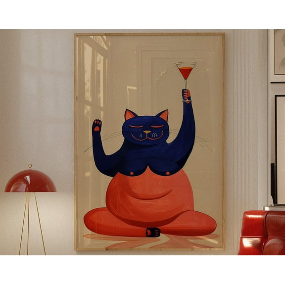 Bar Cart Decor, Cat Print, 70s Poster, Martini Wall Art, Retro Dining Room Decor, Mid Century Modern Decor, Dining Room Print Trendy Art, 8x12 UNFRAMED