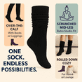 thumbnail image 5 of Women's Extra Long Slouch Socks Knee High Cotton Blend Pack of 2 Shoe Size 5-10 Retro 80s Style (Black), 5 of 10