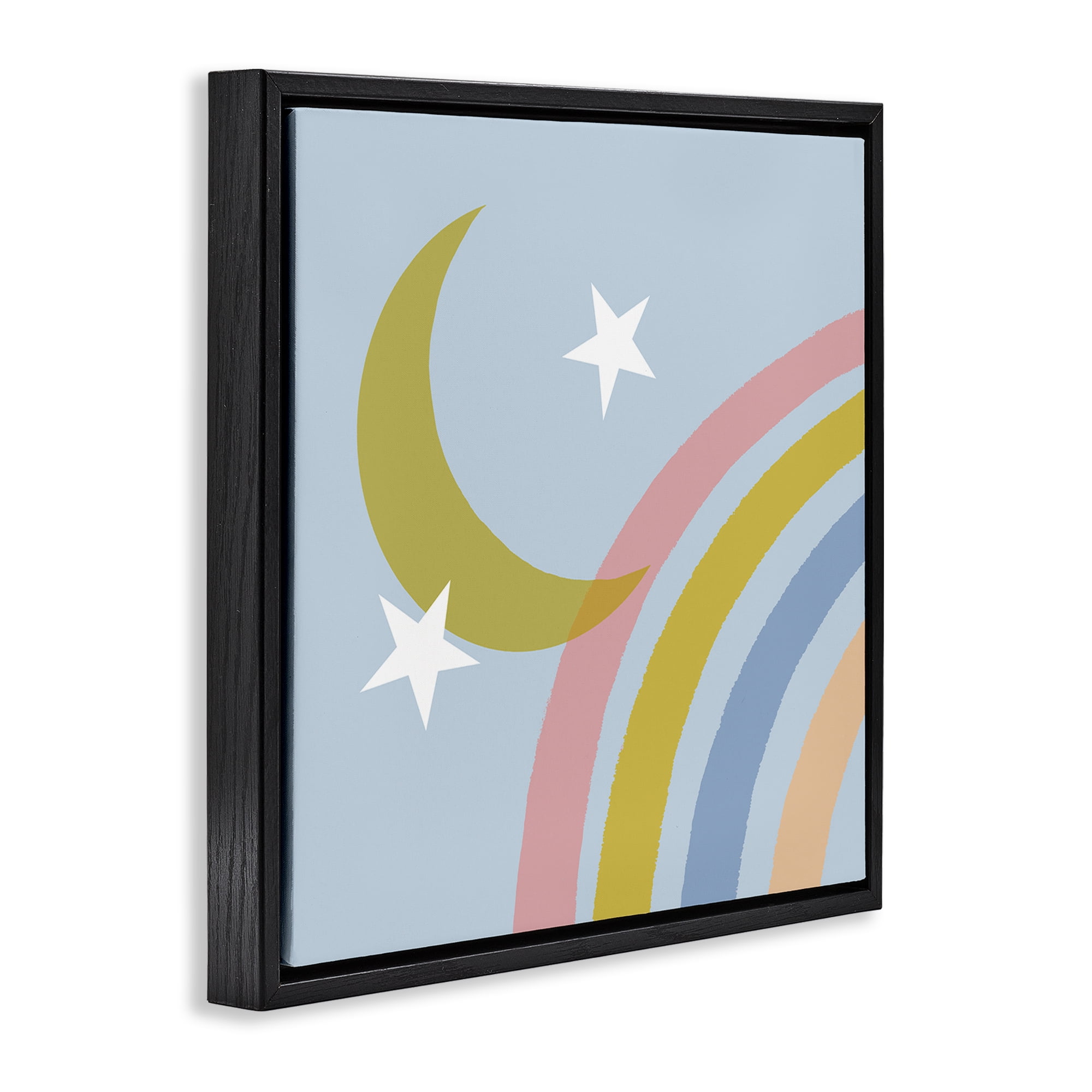 Stupell Industries Rainbow And Moon Shape Landscape & Nature Painting Black Floater Framed Canvas Art Print Wall Art, 18 x 18
