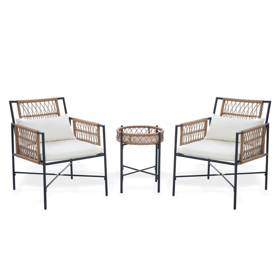 LAUSAINT HOME 3-Piece Wicker Outdoor Bistro Set, Patio Furniture with 2 Cushioned Chairs & Side Table for Balcony