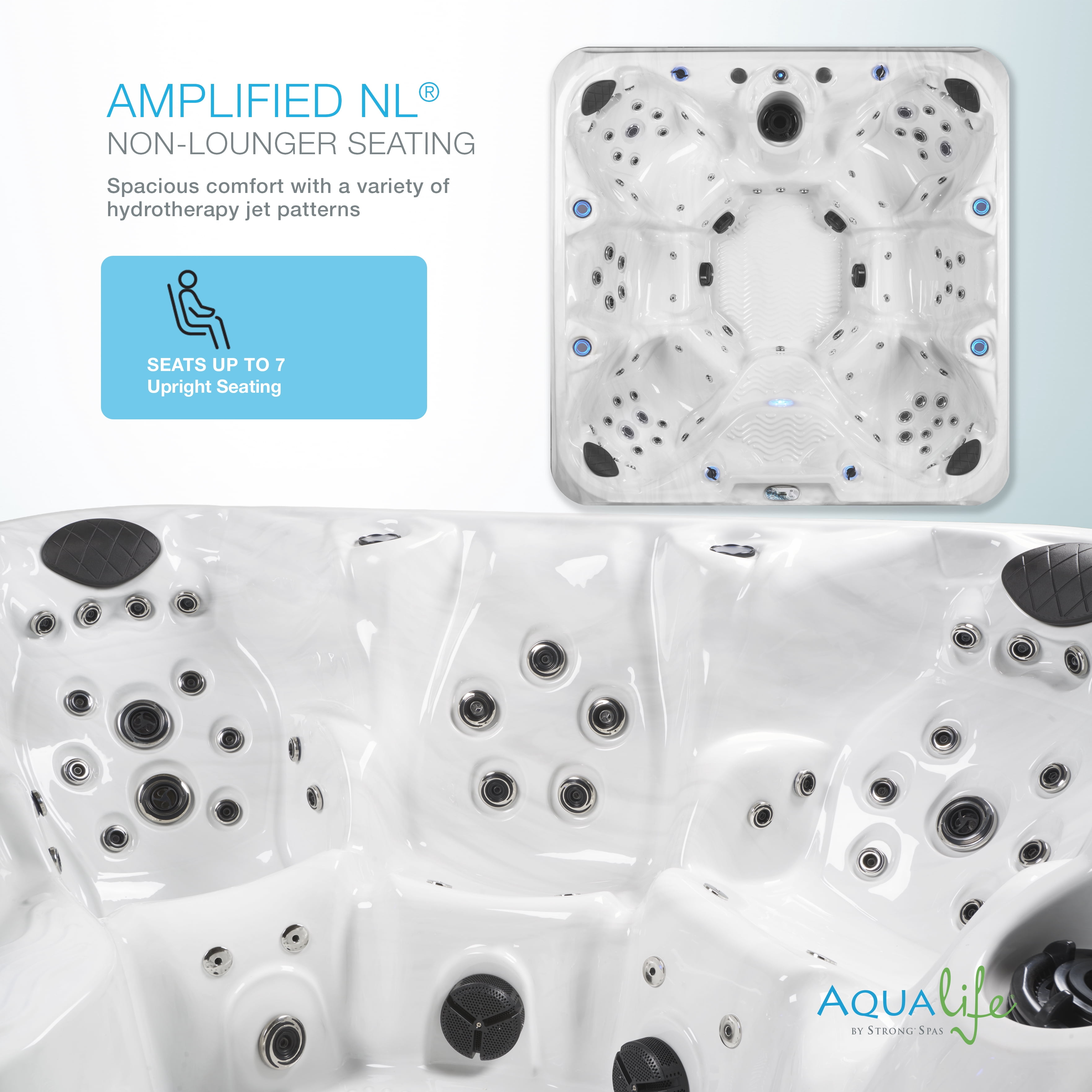 Amplified 100-Jets 7-Person Non-Lounger Spa w/Bluetooth Stereo, 3 Pumps by Aqualife by Strong Spas