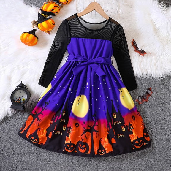 NinXxx Ruffles Tulle Bowknot Long Sleeve Dress Halloween Princess Gown Blue 4-5 Years