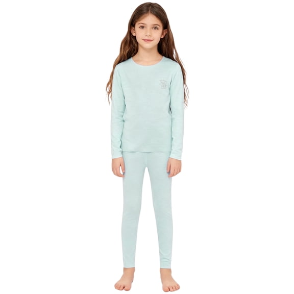 TTAO Boys Girls Long Johns Top and Bottom Thermal Underwear Homerwear Fleece Lined Cold Weather Base Layer Set Light Green 2-3