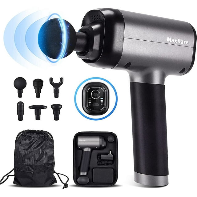 Maxkare Massage Gun for Athletes -Portable Professional Deep Tissue Muscle Relaxing Percussion Massager with 3 Massage Modes,5 Speeds High-Intensity,6 Heads,High Torque Brushless Motor Massage Gun