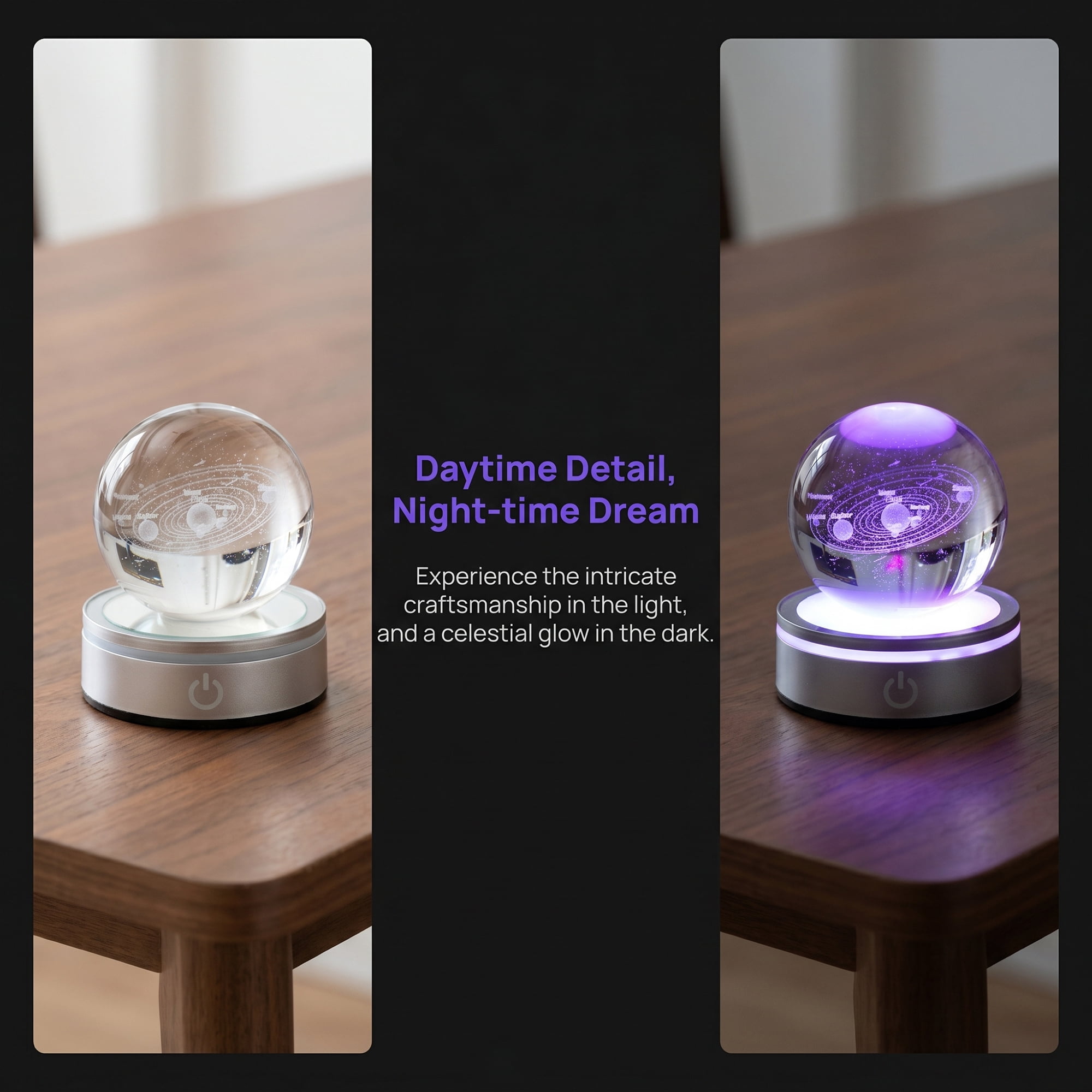 Unique Bargains Crystal Ball Figurine 3D Glass Ornament Purple A 2.4" x 2.4" x 3.3"