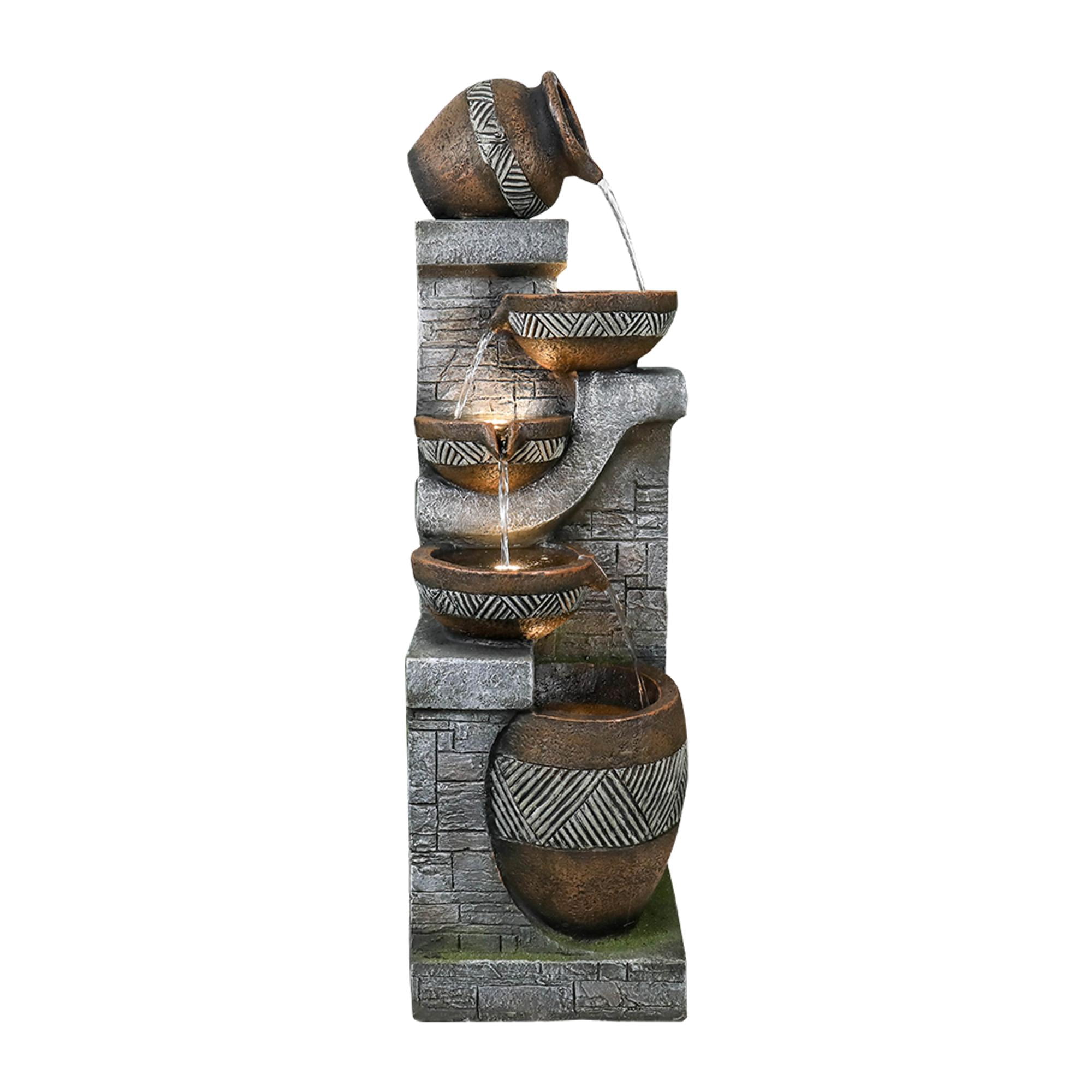 Tammesy 42.5"H Modern 5-Tier Indoor/Outdoor Waterfall Feature Water Fountains Decor for Patio,Backyard,Deck,Porch and Home Art Garden Decor | Resin |