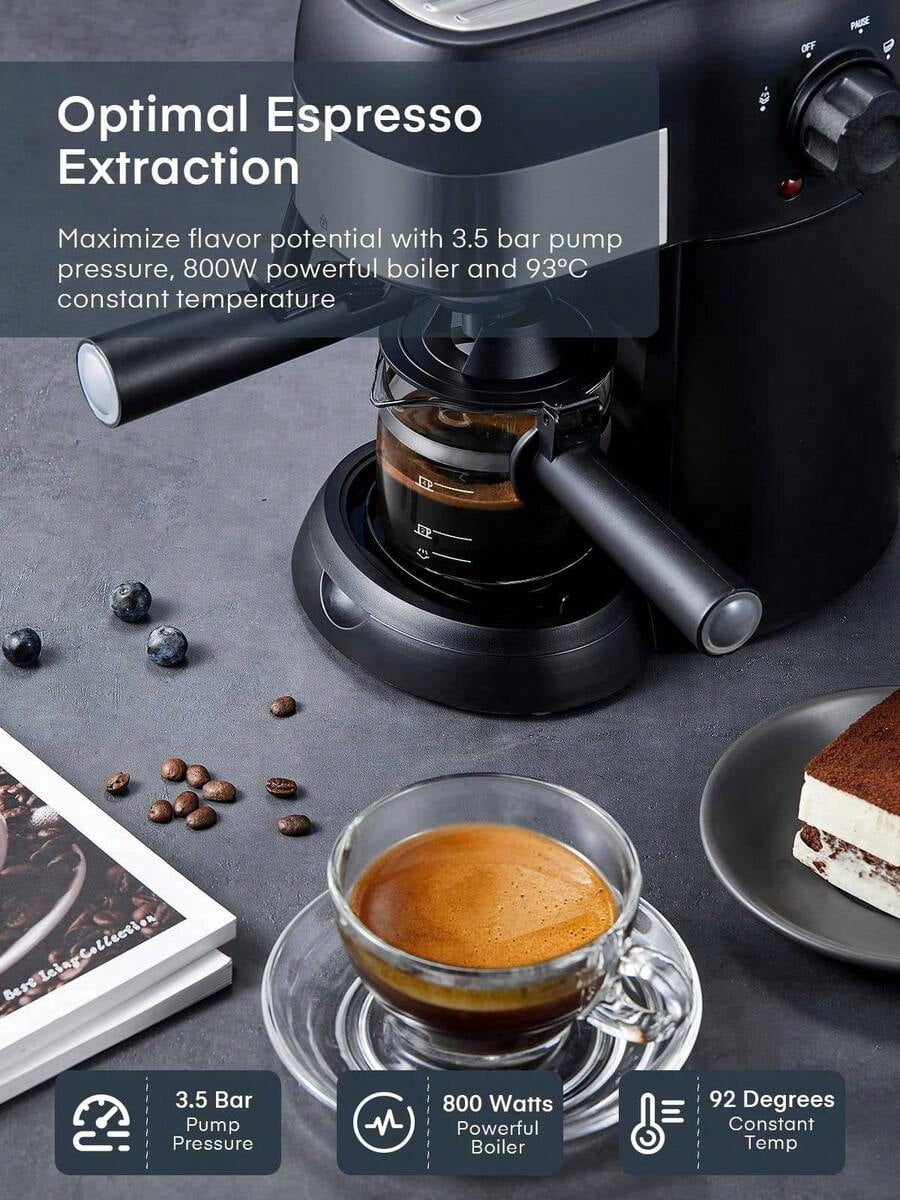 Steam Espresso Machine, 3.5 Bar 4 Cup, Professional Compact Espresso And Cappuccino Maker With Milk Frother And Carafe For Coffee, Latte And Mocha