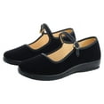 Missfiona Women's Black Velvet Mary Jane Flats, Dressy Casual Work