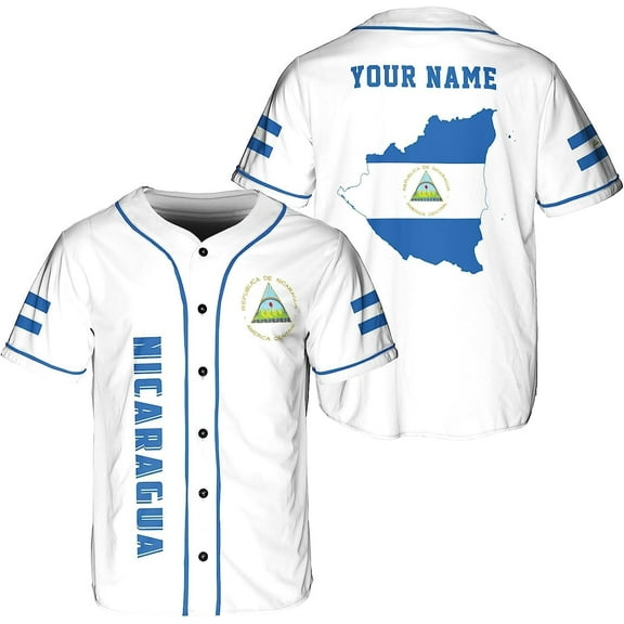 Lotusprinthandmade Personalized Name Republica de Nicaragua Baseball Jersey Shirt XS-5XL Multicolor