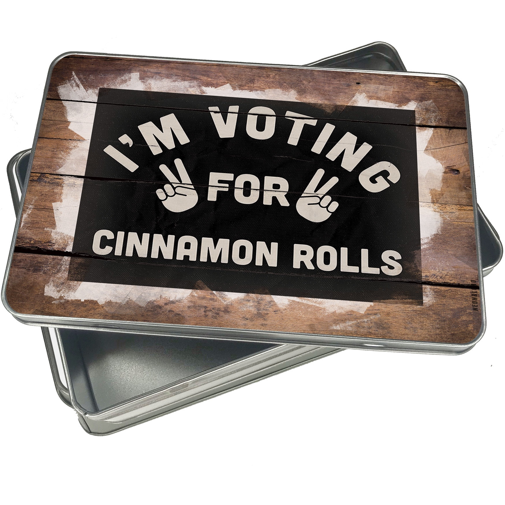 Christmas Cookie Tin Im Voting For Cinnamon Rolls Funny Saying for Gift Giving Empty Candy Snack Pastry Treat Swap Box Cerebrate a Holiday