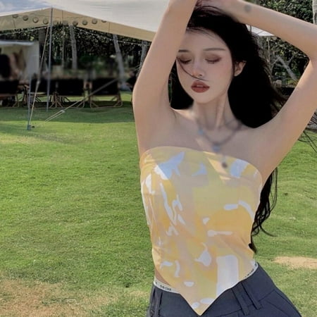 

Newway Summer Women Suspender Vest Tie Dye Printing Revenue Stamp Back Bra Bow Sleeveless Top Upper Outer Garment