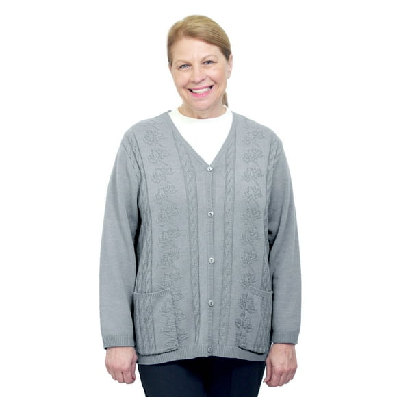 Silverts Women Cardigan Open Back Knit Sweater, XL, Oxford Grey