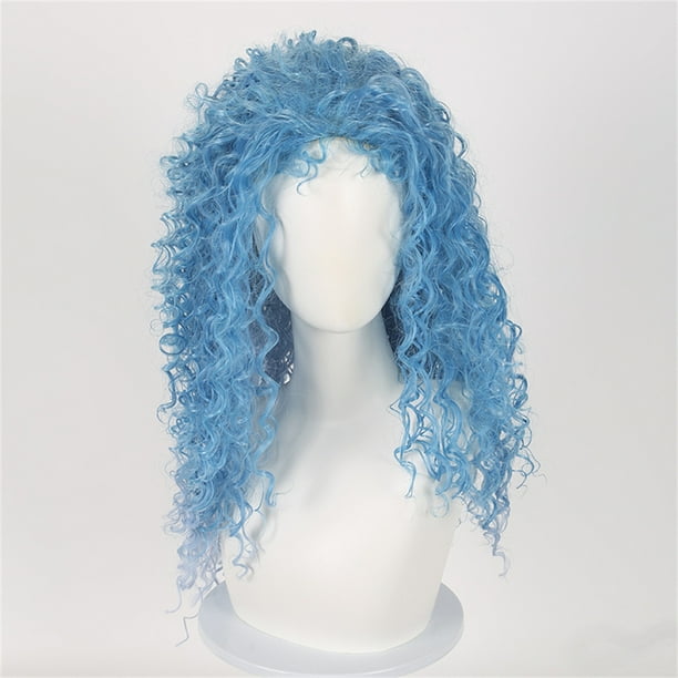 Zhuge Pelucas de disfraz largas y rizadas de color azul Peluca rizada sintética Peluca de disfraz Fibra resistente al calor 26 pulgadas para disfraz de mujer