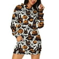 thumbnail image 3 of Women's Halloween Ghost Pumpkins Printed Hooded Sweatshirt Dress Casual Long Sleeve Pockets Loose Fit Dress, 3 of 6