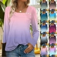 thumbnail image 2 of ShiShine 2025 Fall Square Neck Tops for Women Trendy Long Sleeve Tshirt Gradient Color Casual Loose Fit Button Blouses, 2 of 7