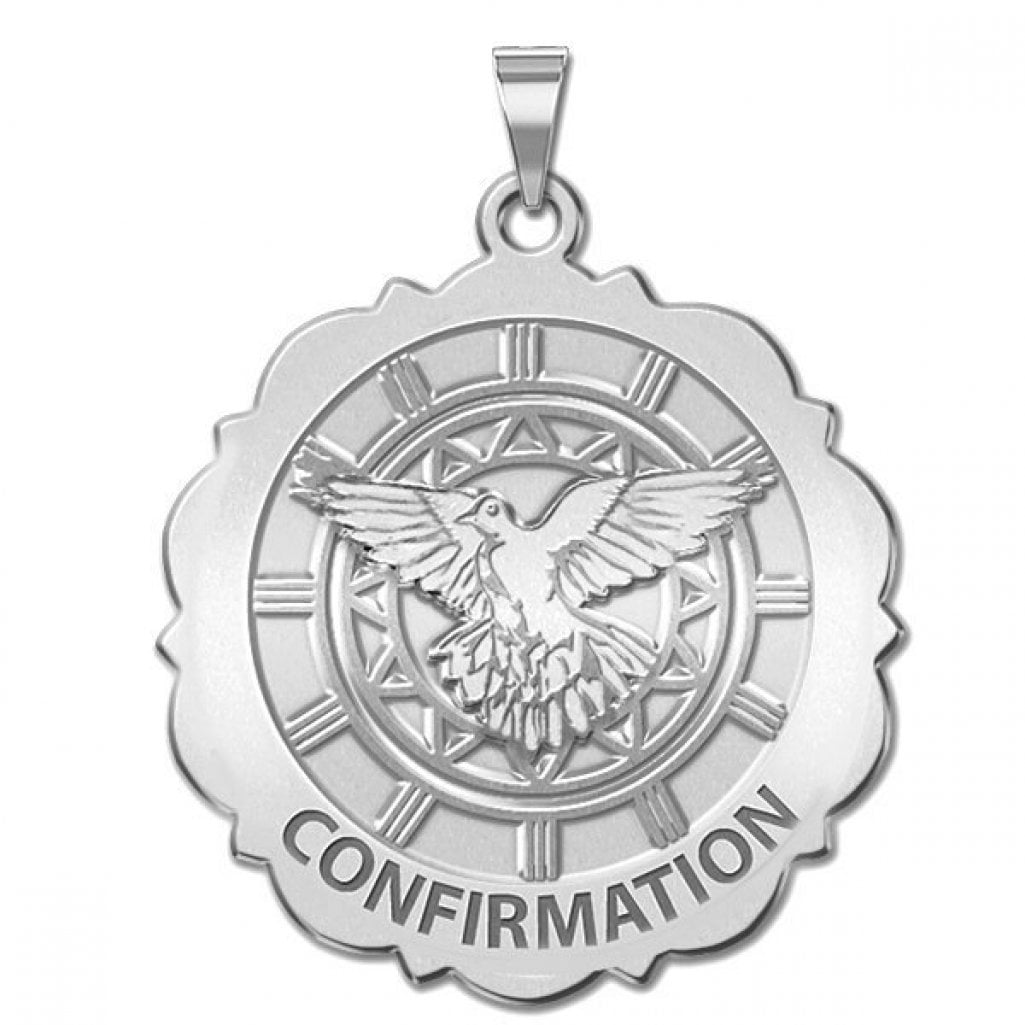 Confirmation Scalloped Round Religious Medal Holy Spirit Religious