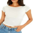 thumbnail image 1 of Backless Crop Tops for Women Summer Solid Color Short Sleeve Slim Fit T Shirt Basic Vest 2000s Clothes Clubwear, 1 of 5