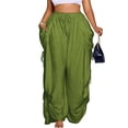 thumbnail image 2 of Drawstring Cotton Linen Pants for Women, High Waist Wide Leg Harem Trousers with Pockets - Breathable Loose Fit Boho Palazzo Pants Army Green L, 2 of 5