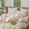 thumbnail image 3 of MooMee Striped Pillowcases 100% Washed Cotton Linen Like Textured (Almond Milk Grey& White Wide Stripes, Queen), 3 of 5