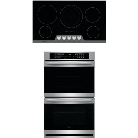 Frigidaire 2 Piece Kitchen Appliances Package with FGET3066UF 30 Electric Double Wall Oven and FGEC3648US 36 Electric Cooktop in Stainless Steel